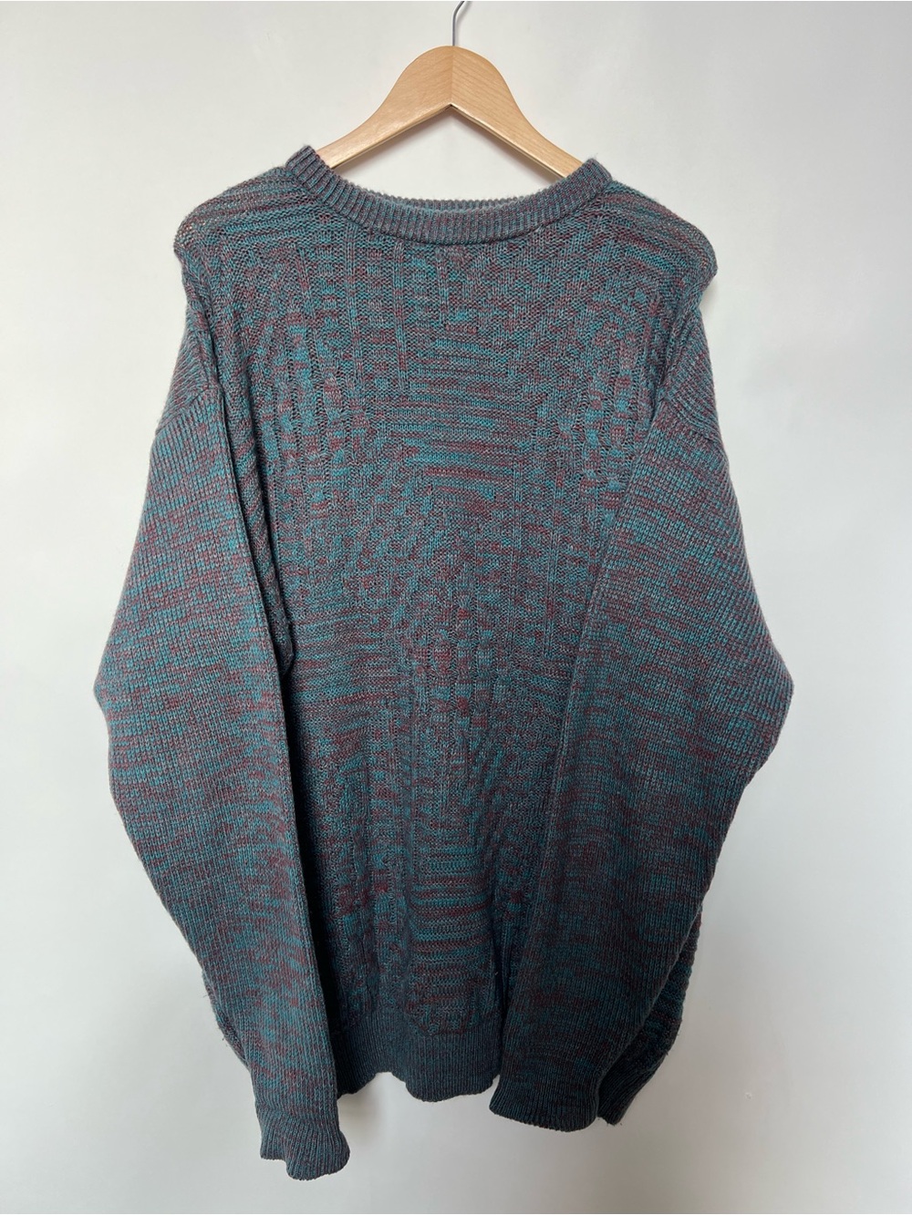 Vintage LL Sport Sweater L Tall Teal Purple Marled Merino Wool Blend Textured Kn